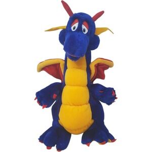 GANZ Blue Dragon Plush Stuffed Animal Yellow Belly Red Wings Vintage 13"